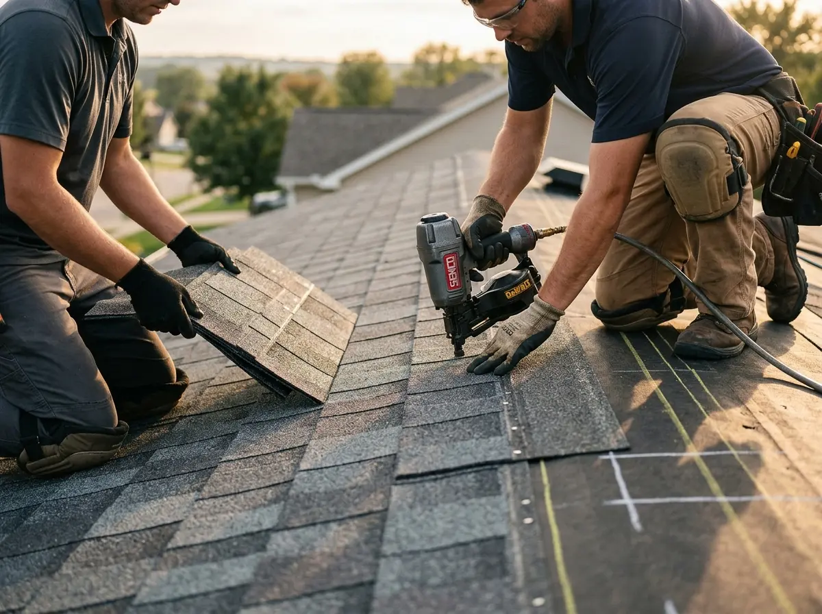 Professional roofer working on a residential roof in Gardnerville